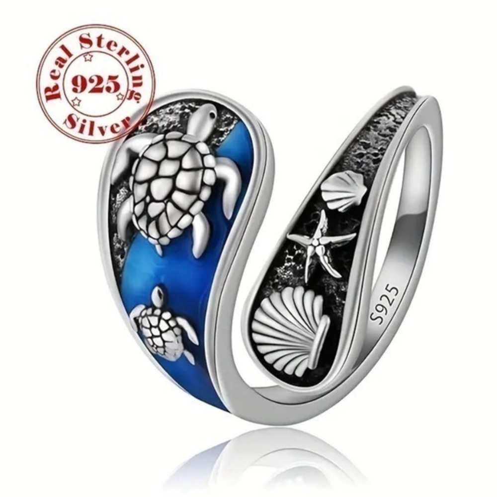 Sterling Silver 925 Turtle Ocean Ring